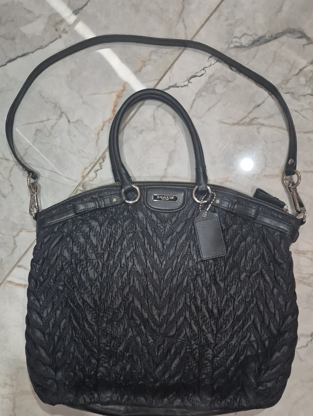 COACH Black Quilted Tote with Detachable Strap